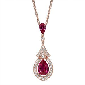 14k Rose Gold Ruby & Sapphire Teardrop Necklace